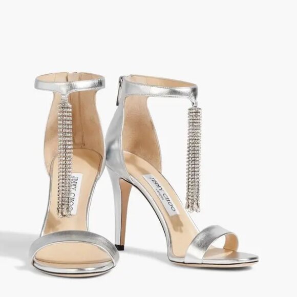 NWT Jimmy Choo Viola 100 Metallic Nappa Leather Crystal Chandelier Ankle Strap - Picture 2 of 16